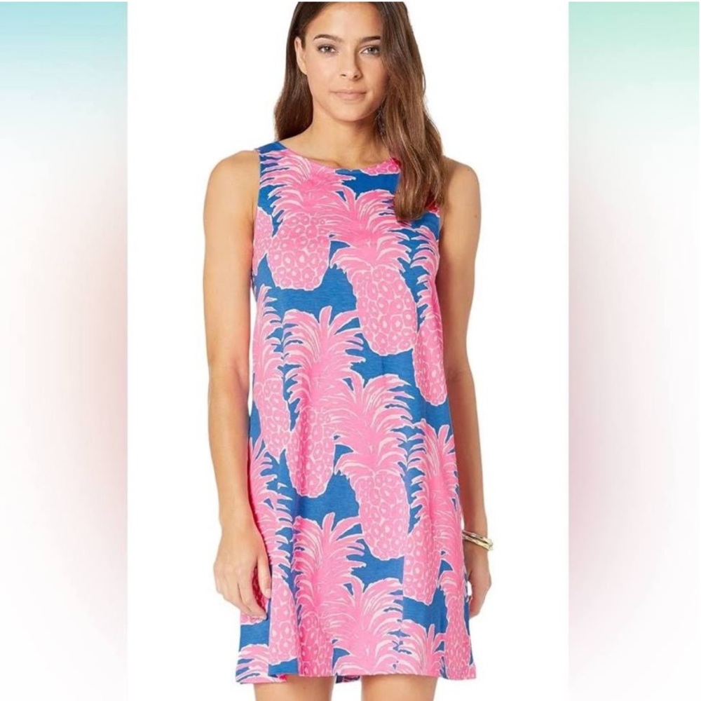Lilly Pulitzer Kristen Swing Dress Womens Size S Pink Blue Pineapple Flamenco